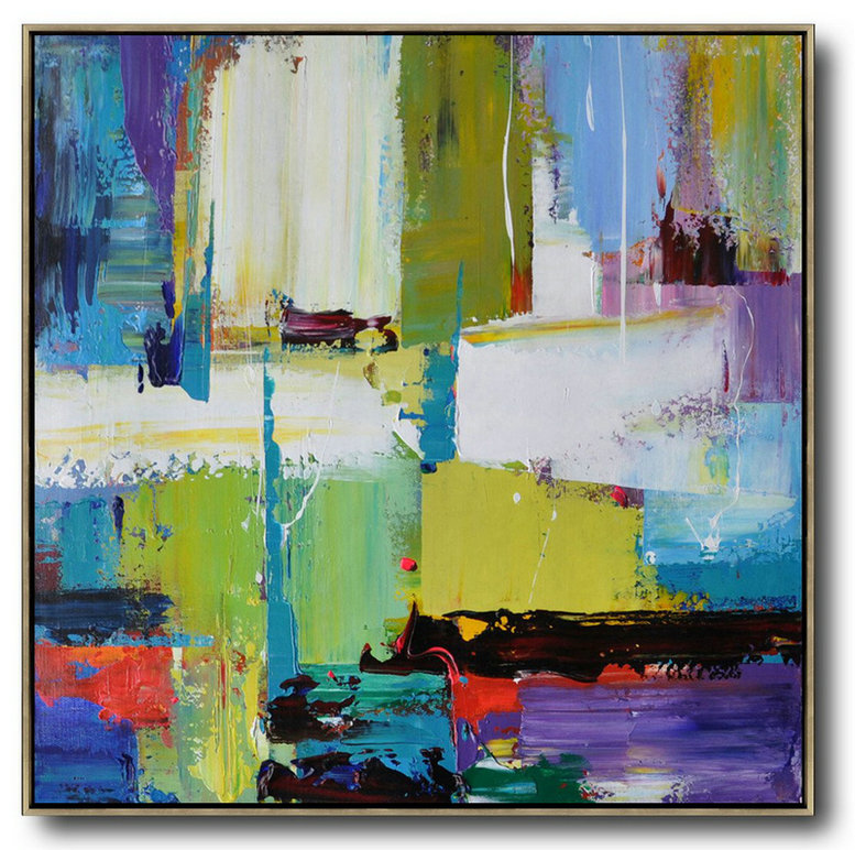 Handmade Large Contemporary Art,Oversized Palette Knife Painting Contemporary Art On Canvas,Extra Large Canvas Art,Handmade Acrylic Painting,Green,Yellow,White,Purple,Blue,Red.etc